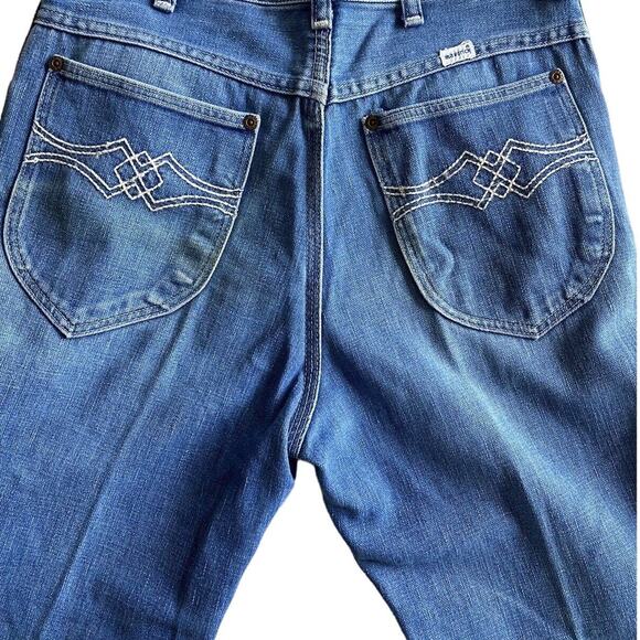 Vintage 70s Maverick High Rise Flare Medium Blue Denim Jeans Pants meas. 28x29 - Picture 9 of 9